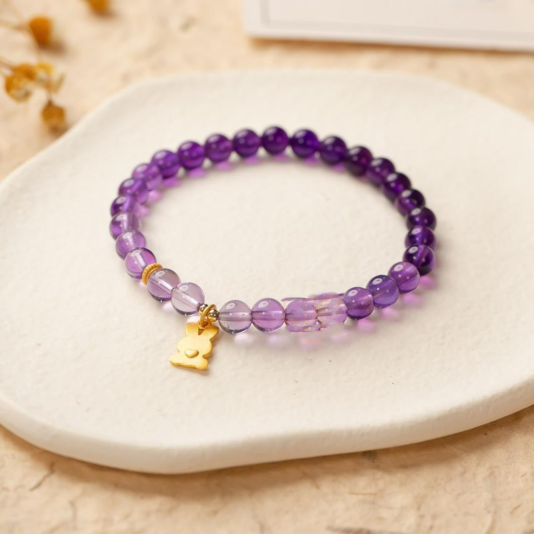 Natural Amethyst Bracelet With Bunny Pendant