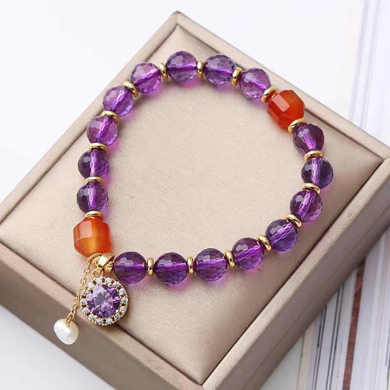 Natural Amethyst Diamond setting Women Bracelet