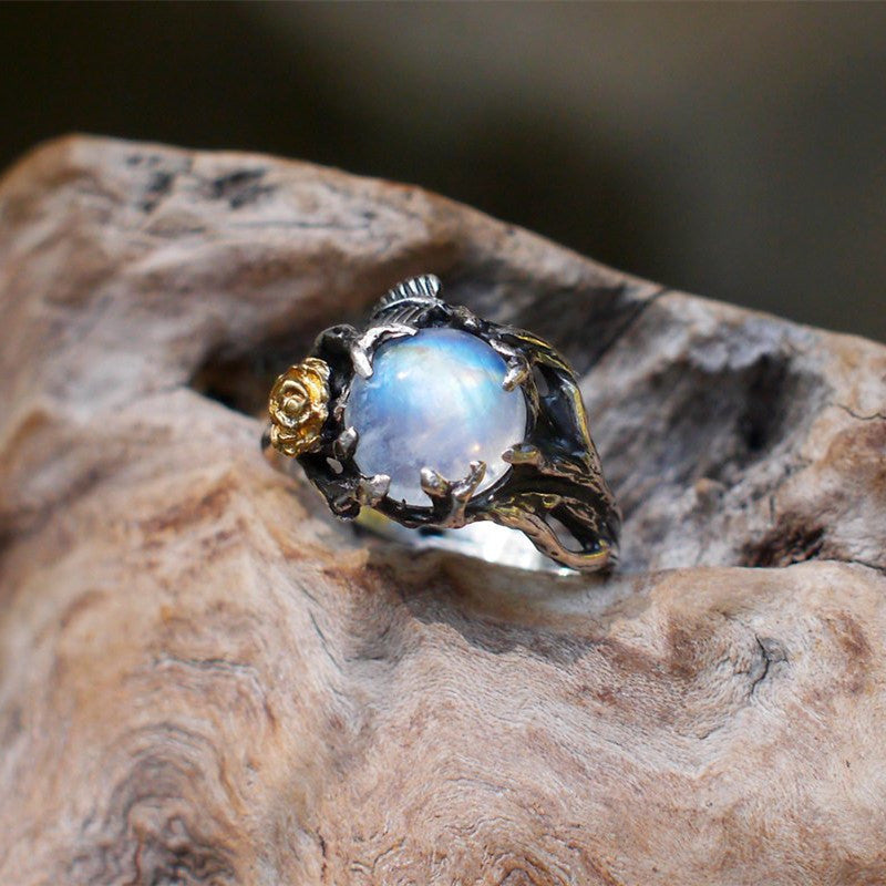 Fashion Simple Rose Moonstone Thai Silver Women Ring