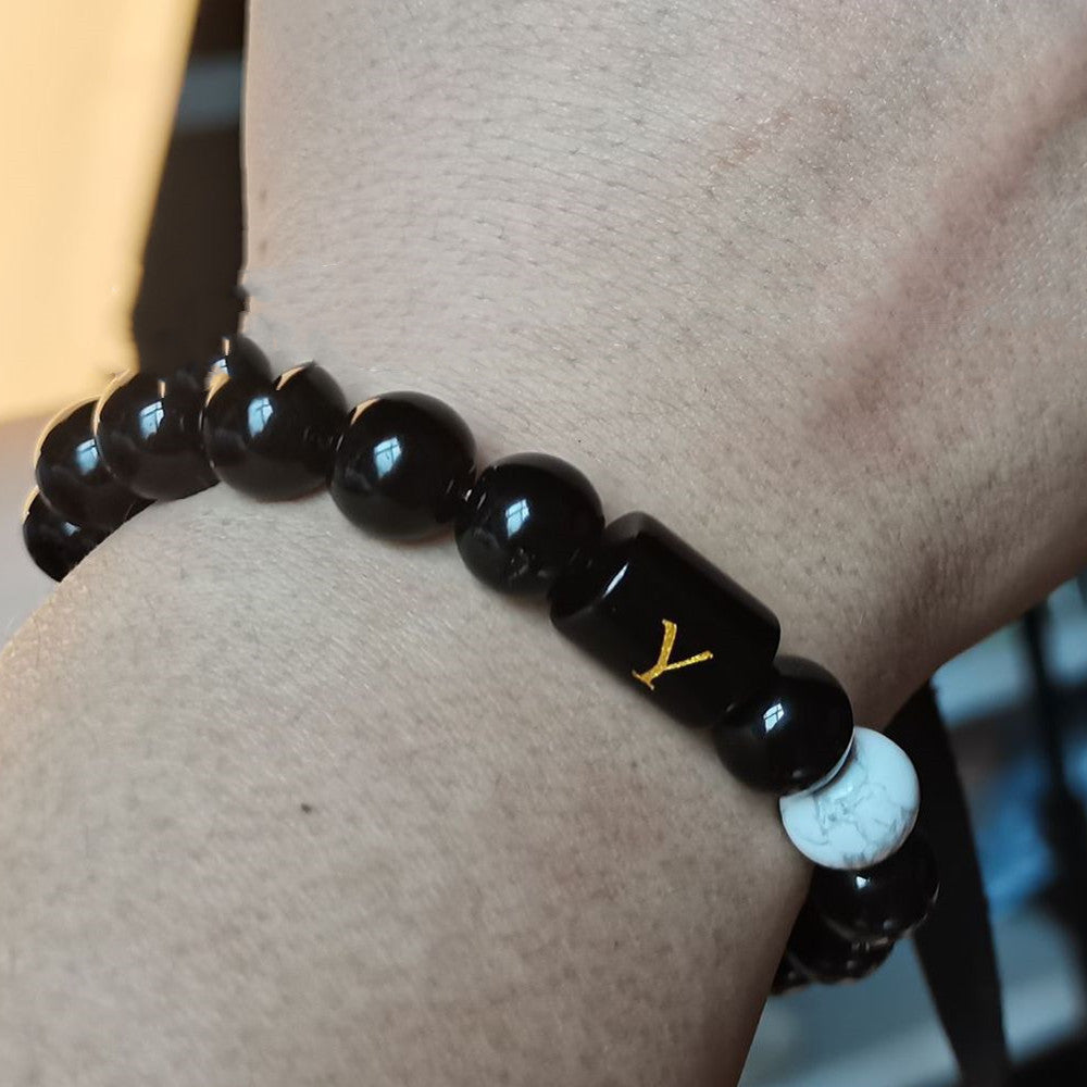 Men's Natural Black Agate Bracelet