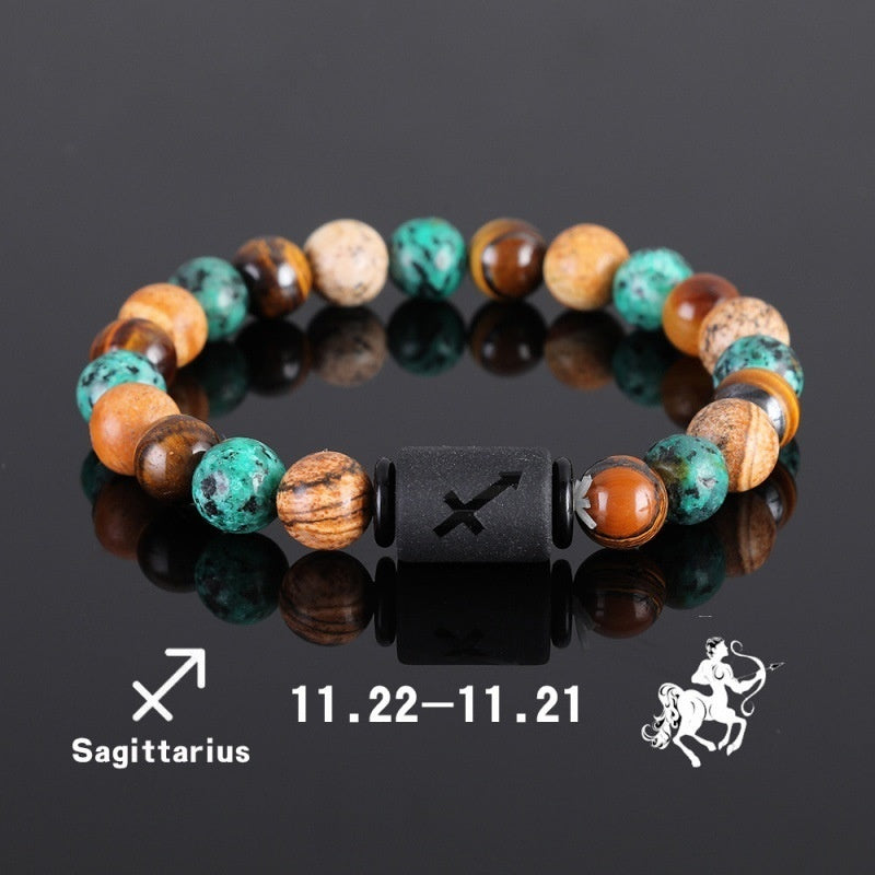 Twelve Constellation Elastic Bracelet Men women Tigereye Couple Beaded