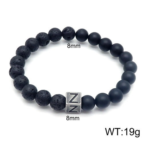 Volcanic Rock 26 English Letter Stainless Steel Bracelet Fashion Agate Bead Bracelet