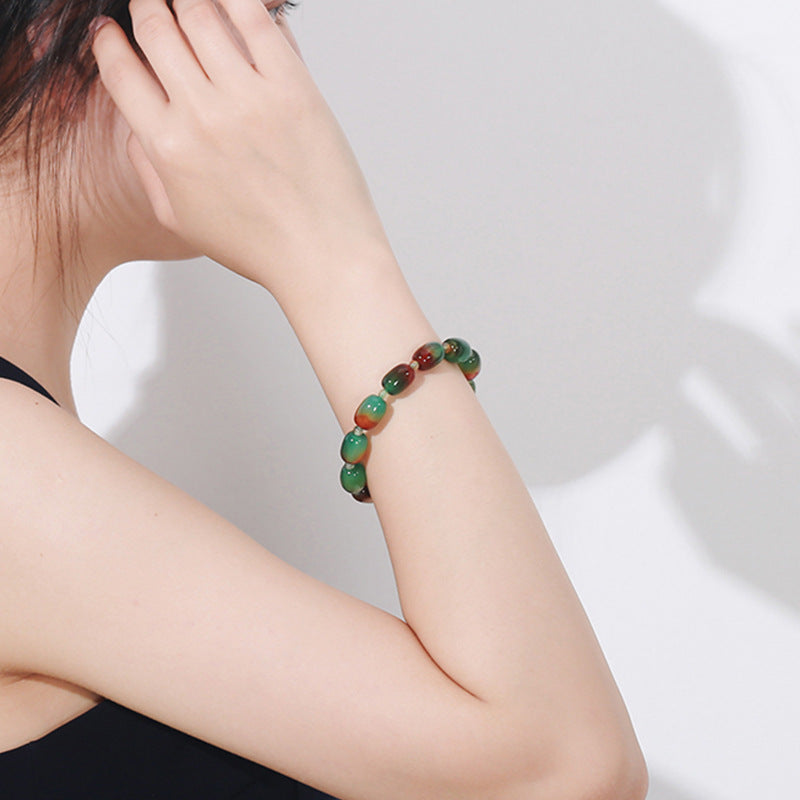 Simple Style Couple Passepartout Peacock Agate Bracelet