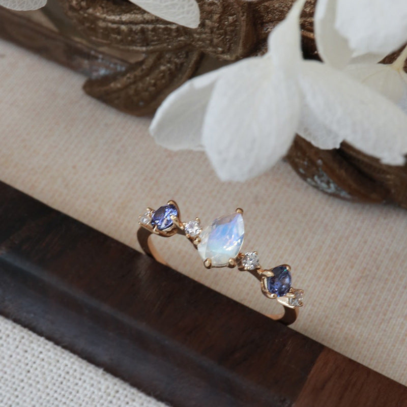 Moonstone Tanzanite Water Drop Women Ring