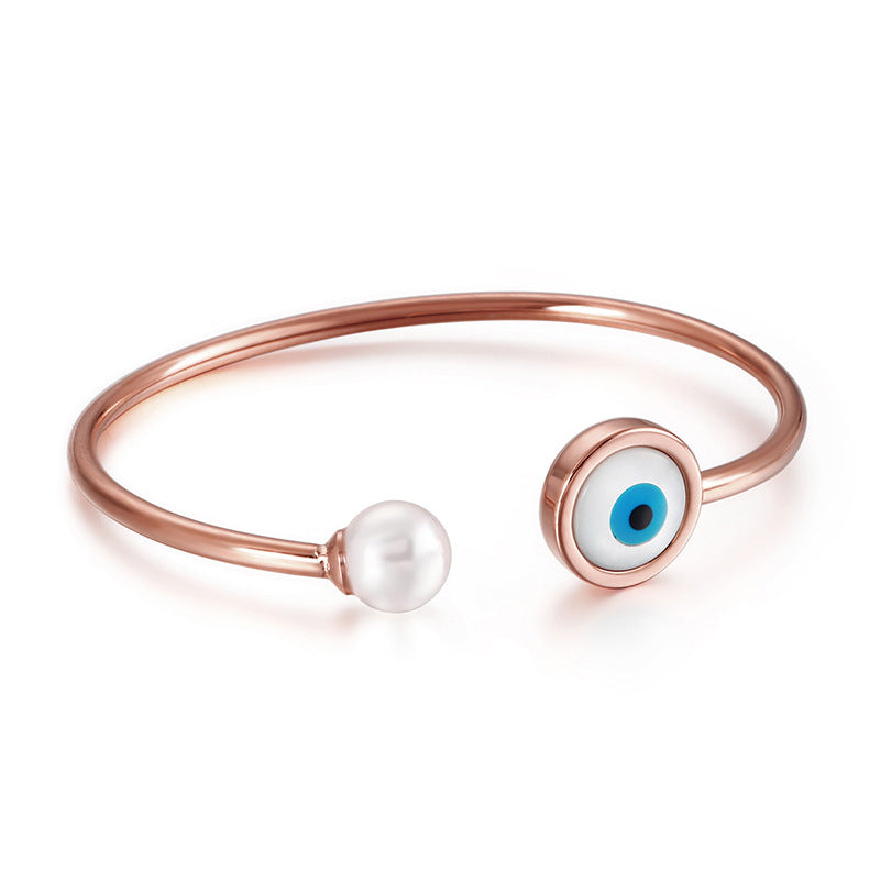 Good Luck Pearl Devil's Eye Open Bracelet