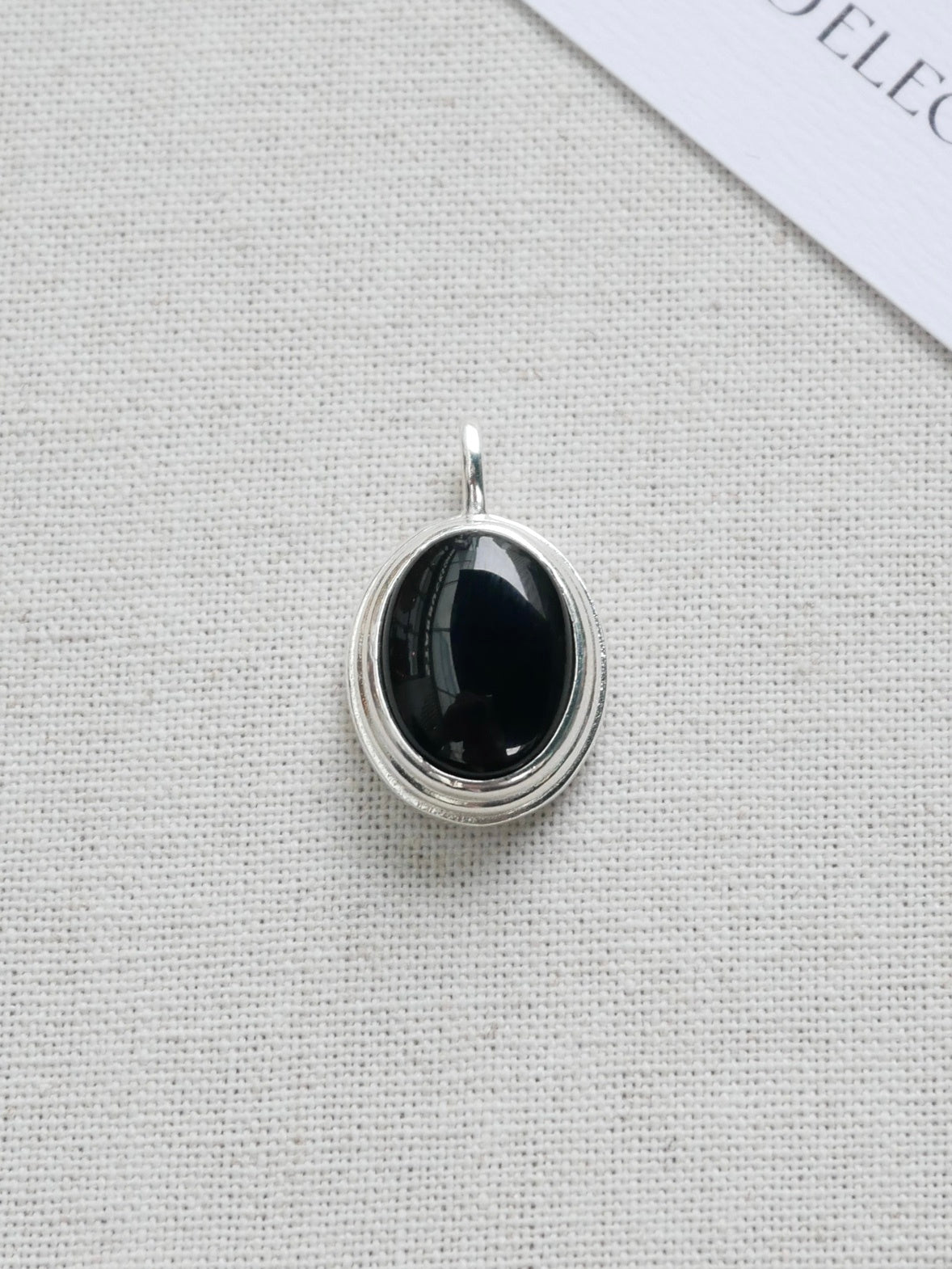 925 Silver Simple Japanese And Korean Black Agate Geometric Oval Pendant Trendy Twist Women Necklace