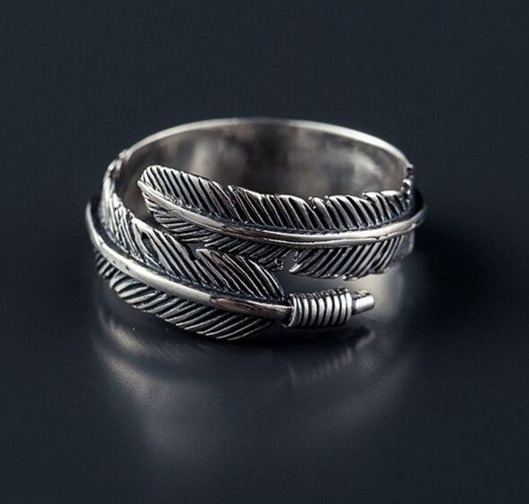 Antique Feather Ring 925 Sterling Silver