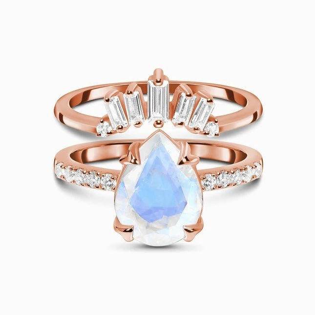 Sterling Silver Moonstone Rose Women Ring