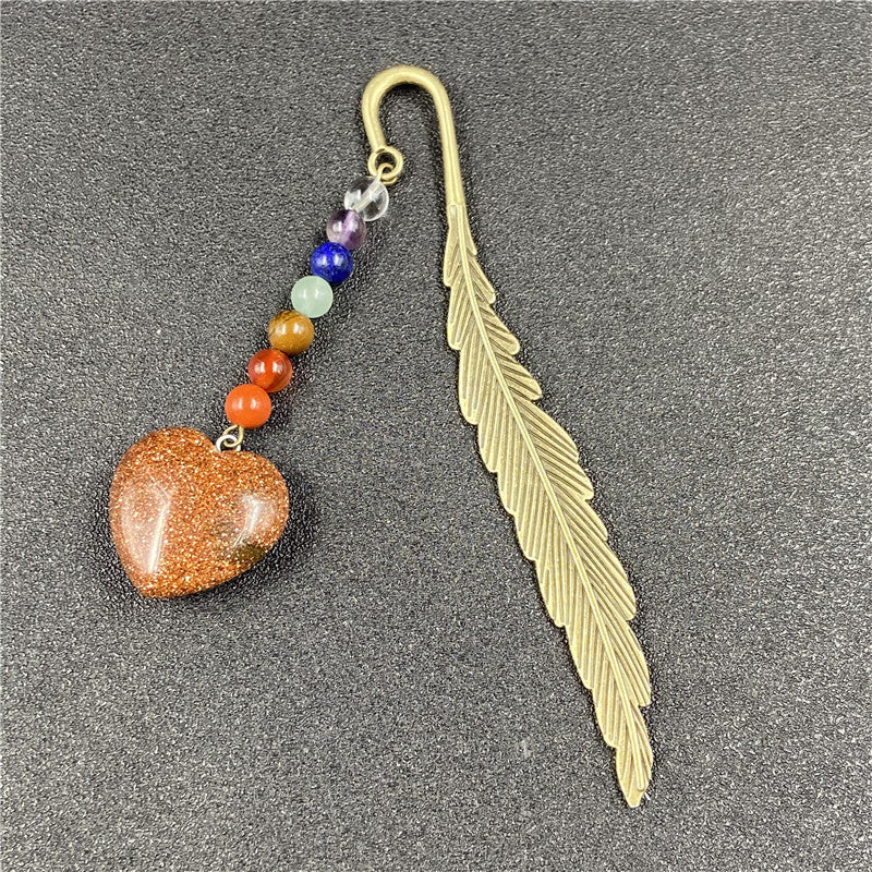 Seven Chakra Agate Heart Feather Bookmark