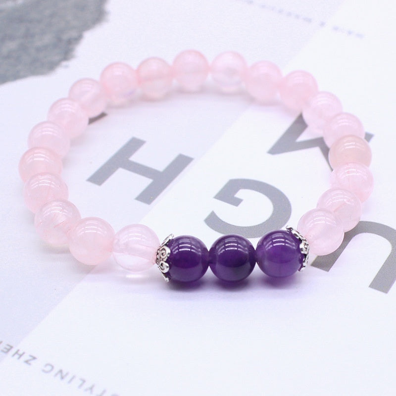 Natural Stone Amethyst Pink Crystal Lotus Bracelet For Women