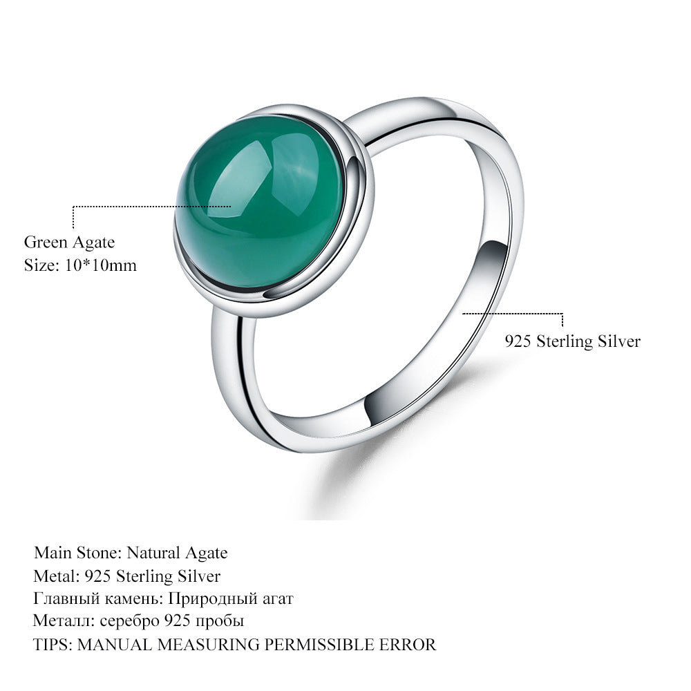 Green Agate Gemstone Ring Women Simple Inlaid Natural Stone