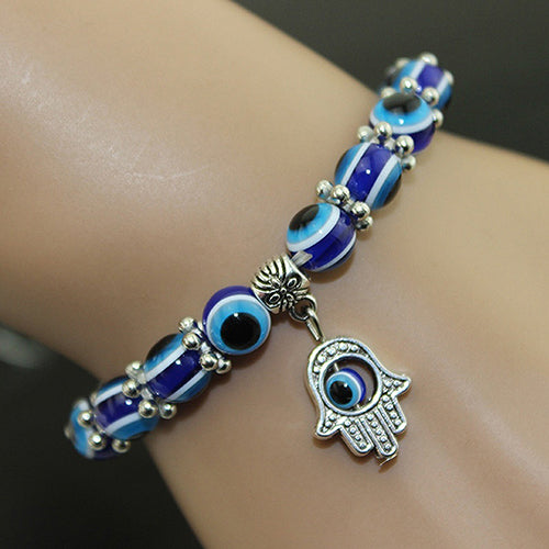 Handmade Hamsa Fatima Bangle Evil Eye Beads Elastic Couple Bracelet Femme Jewelry