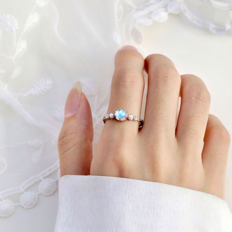 925 Sterling Silver Rings For Women Moonstone Zircon Ring