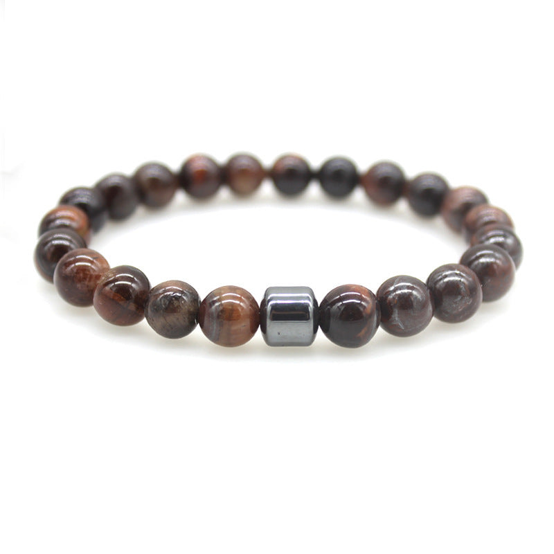 Tigereye Volcanic Rock Map Stone 8mm men Bracelet