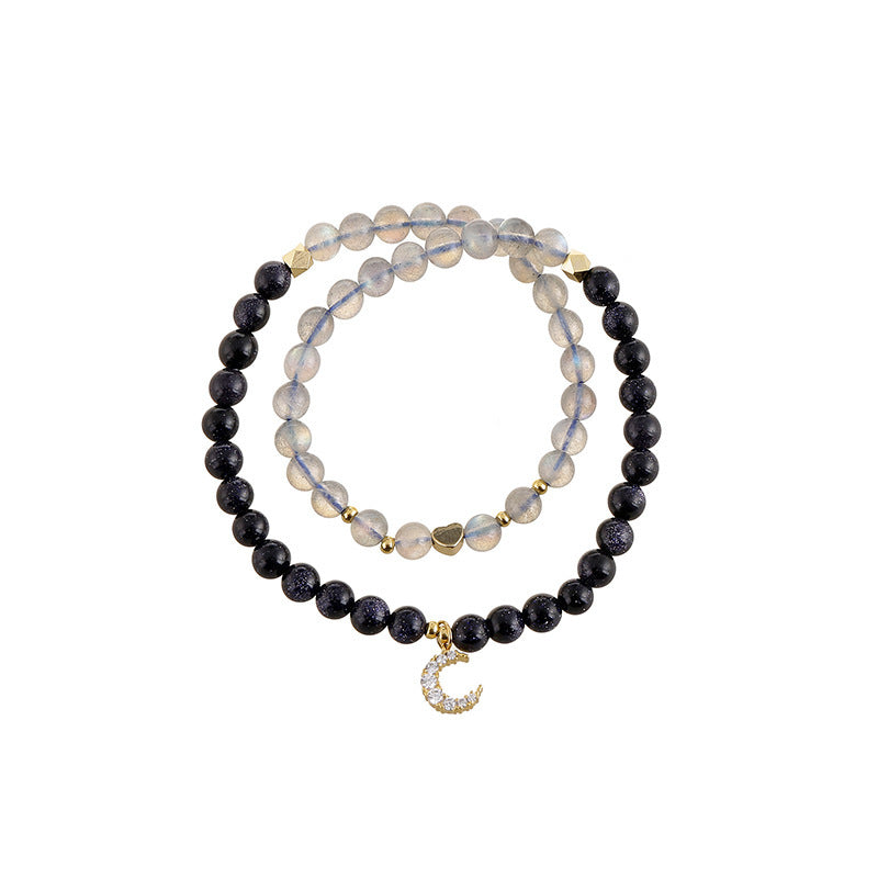 Natural Grey Moonstone Double Circle Women Bracelet