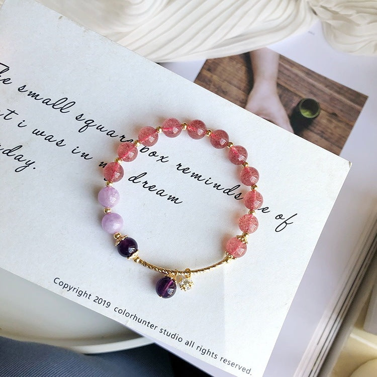 Amethyst Bracelet 14K Peach Blossom Natural Strawberry Crystal Bracelet