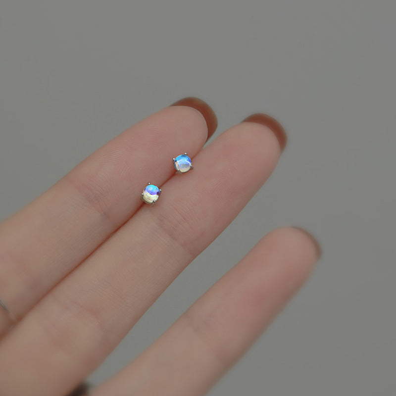 Aurora Small Stud Earrings Simple Ear Hole Moonstone