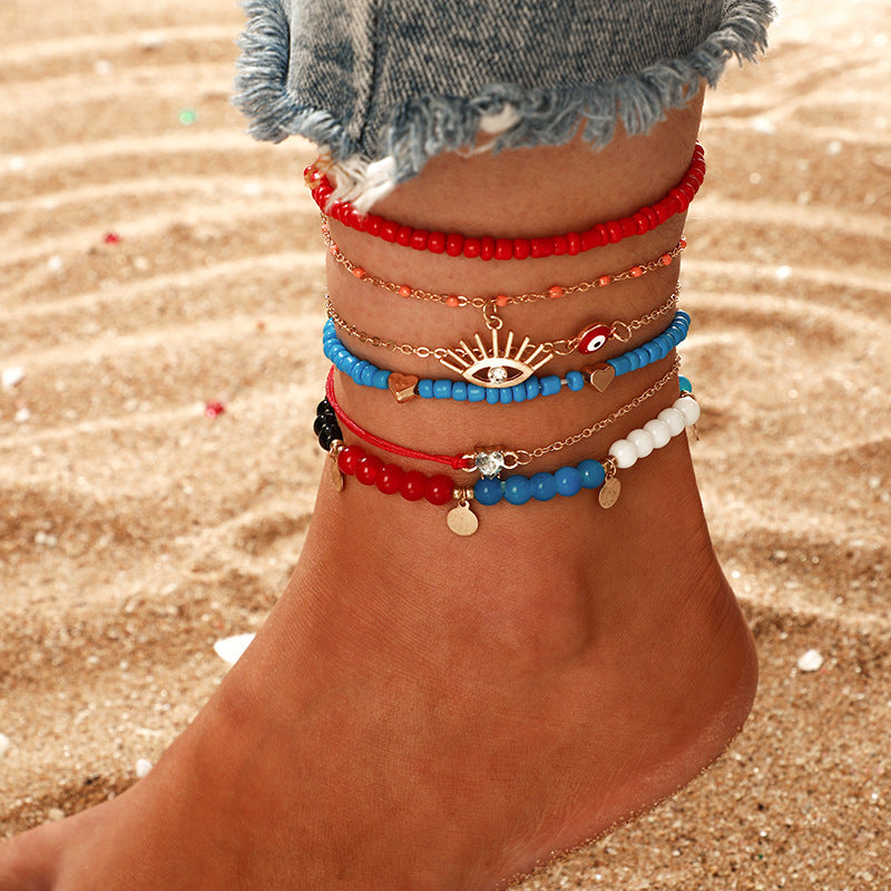 Colorful Beaded Fringe EYE OF PROVIDENCE  Evil Eye Anklet