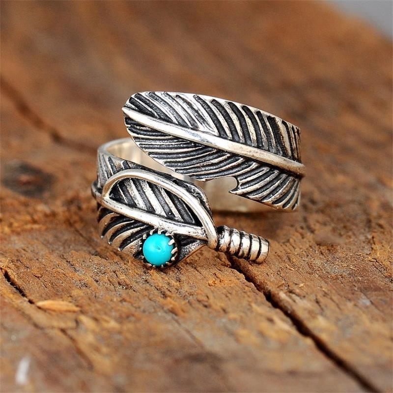 Punk Style Feather Gem Agate Ring