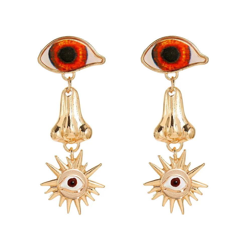 Personality Creative Golden Fatima Eye Earrings for Woman Party Jewelry