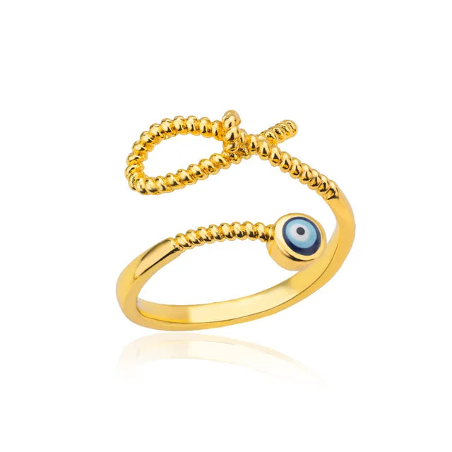 Turkish Zircon Evil Eye Rings For Women Open Gold Plated Stainless Steel Ring Couple Rings