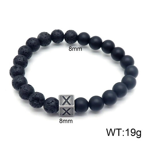 Volcanic Rock 26 English Letter Stainless Steel Bracelet Fashion Agate Bead Bracelet