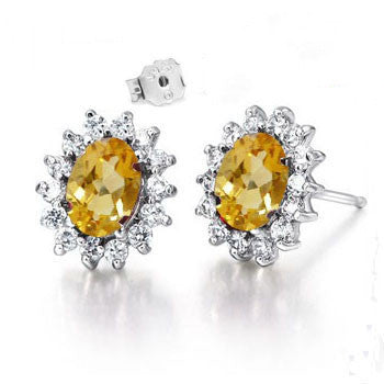 925 silver gold plated natural citrine earrings for women