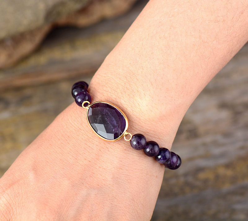 Amethyst Stretch Beaded Women Bracelet