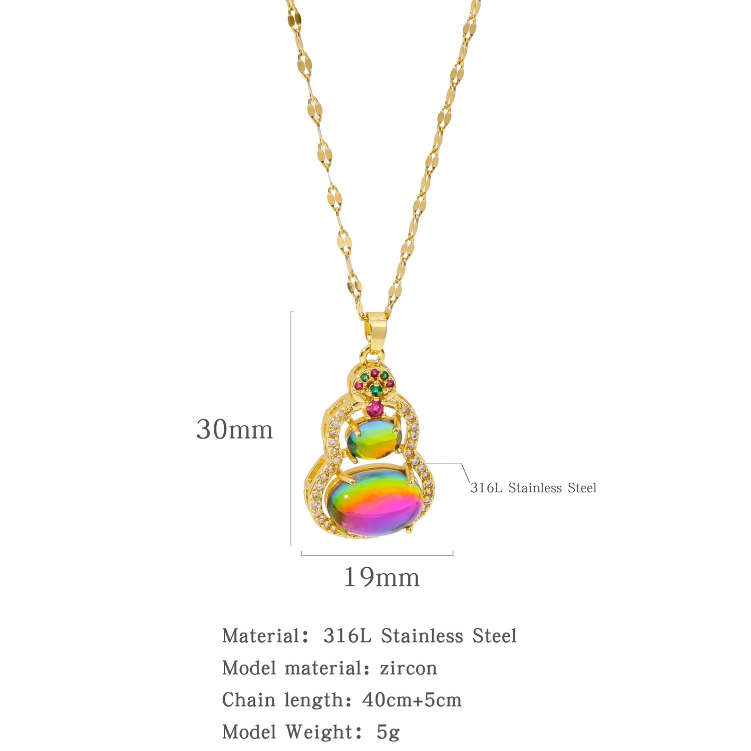 Hip hop new necklace exquisite colorful cat's eye stone gourd clavicle chain light luxury niche design