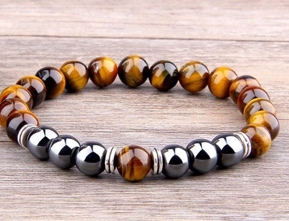 New wild men's 8mm  tiger's eye obsidian hematite elastic bracelet