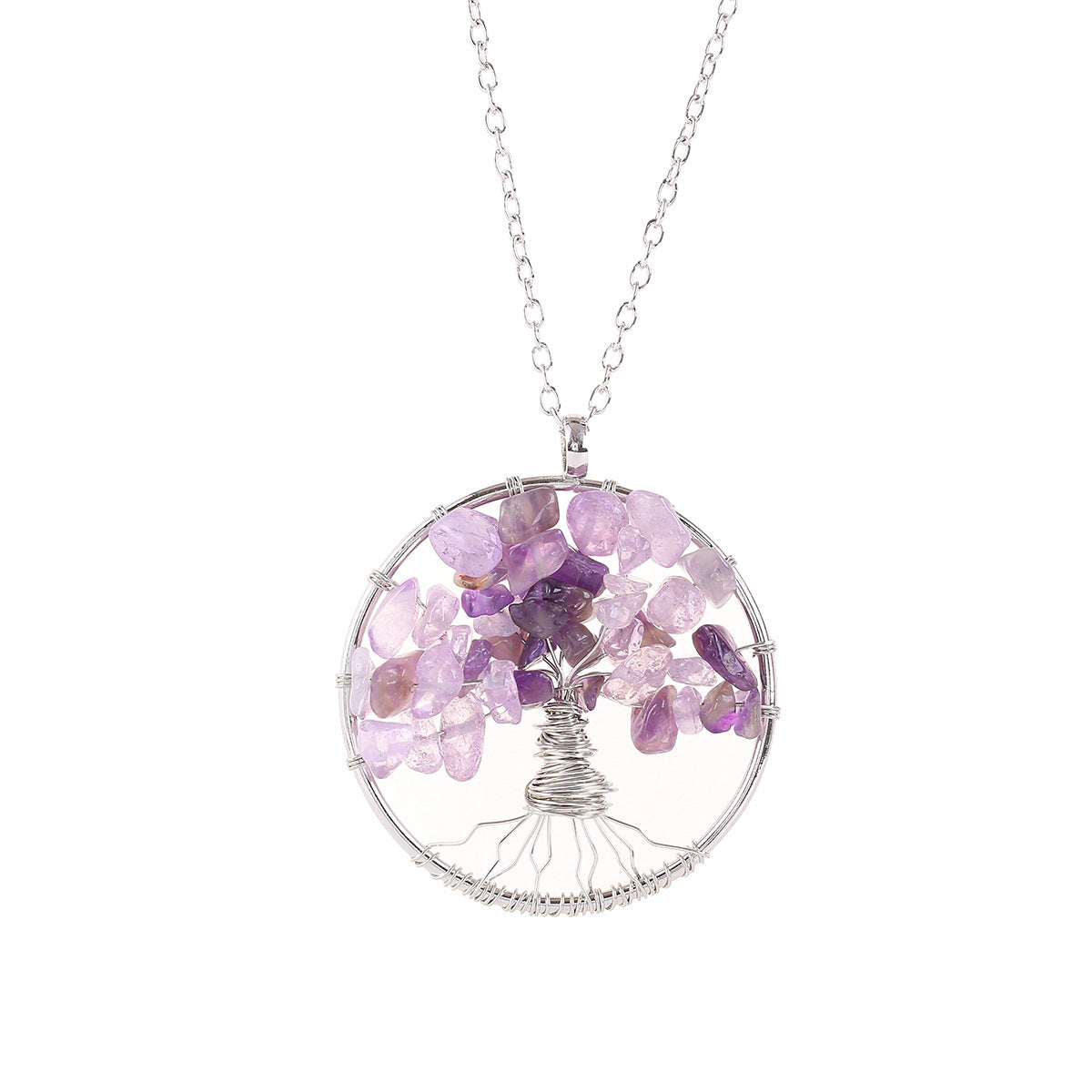 Natural Crystal Gravel Hand-wound Tree Of Life Fortune Tree Necklace