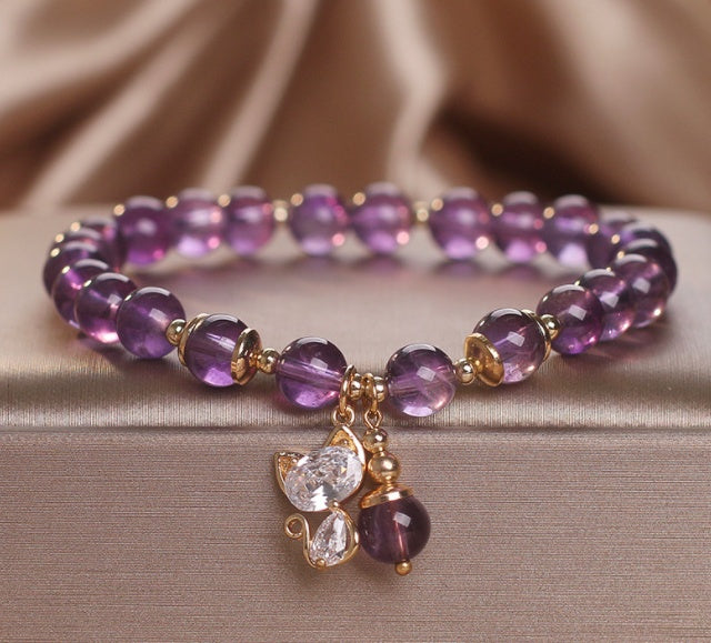 Natural Amethyst Female Cat Pendant Women Bracelet