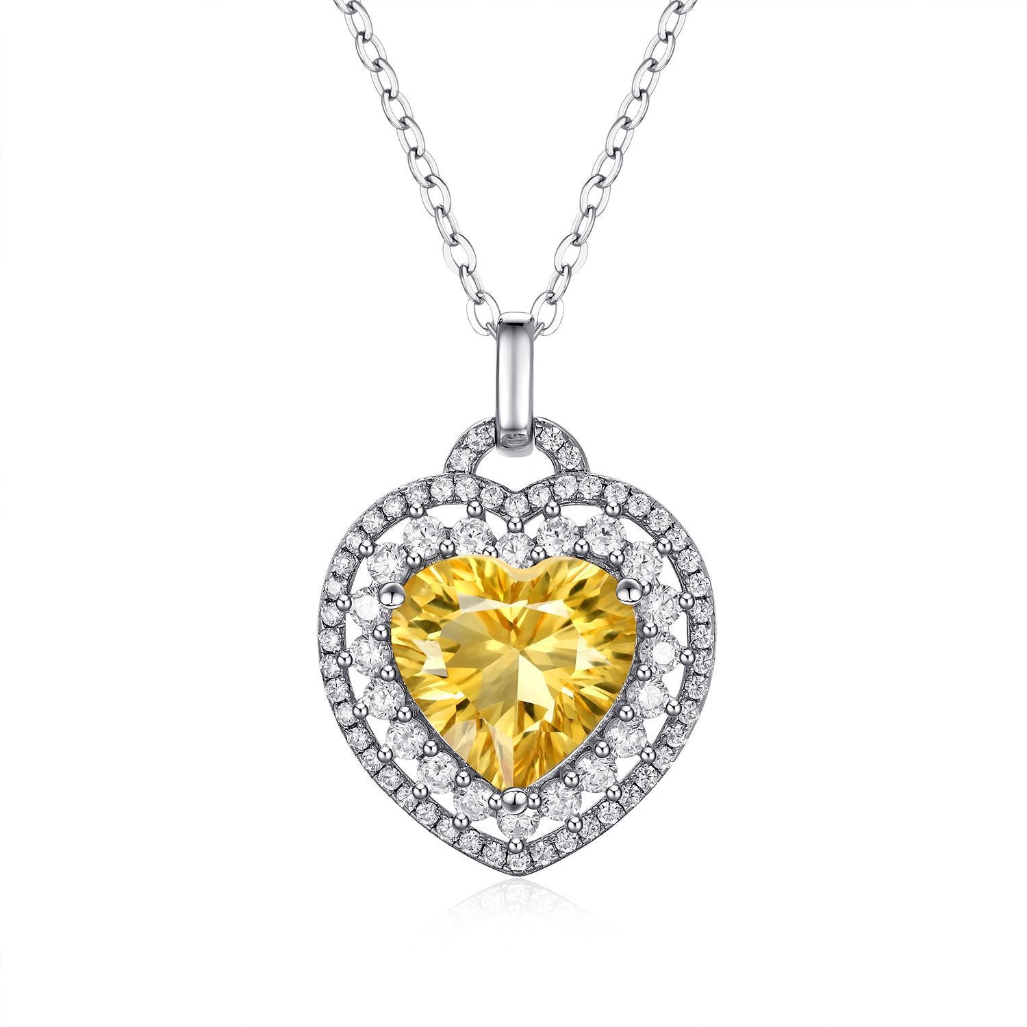 Natural Heart Shape Citrine Necklace Women's 925 Silver Full Set Exquisite Pendant