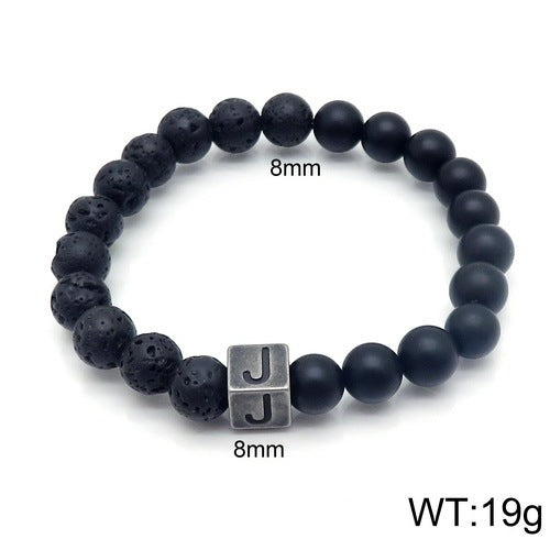 Volcanic Rock 26 English Letter Stainless Steel Bracelet Fashion Agate Bead Bracelet