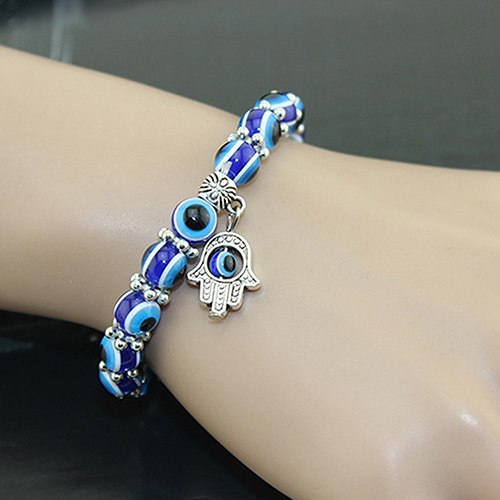 Handmade Hamsa Fatima Bangle Evil Eye Beads Elastic Couple Bracelet Femme Jewelry