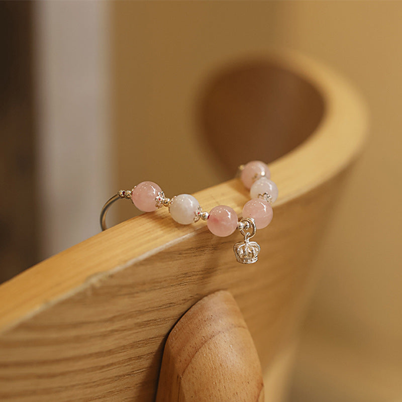 Natural Madagascar Crystal Peach Blossom Moonstone Women Bracelet