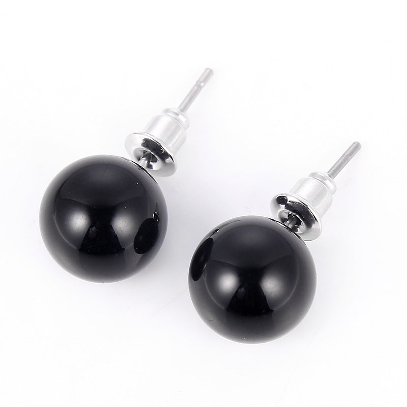 Round Natural Agate Stone Stud Women Earrings