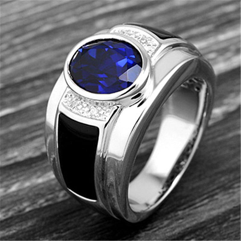 Luxury Sapphire Ring Inlaid With Black Agate Charm Men's Ring