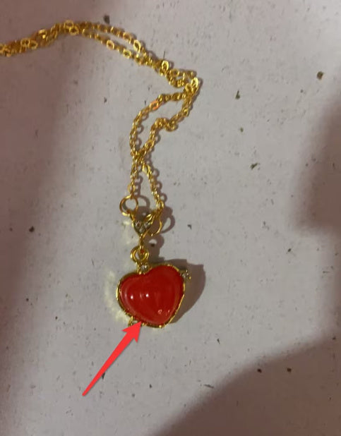 Women's Retro Color Gold Red Agate Heart Necklace