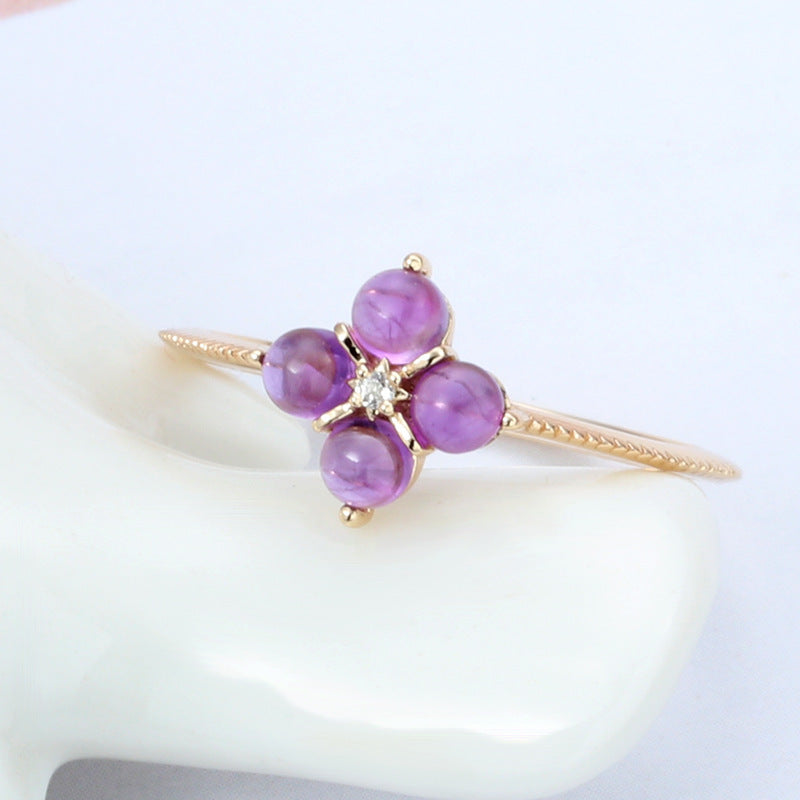 Silver925 Amethyst Ring Vintage Four-leaf Clover