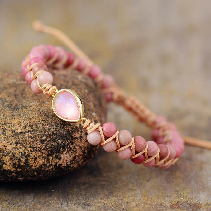 Double-layer Agate And Rhododendron Bracelet With Edging Double Hanging Adjustable Bracelet