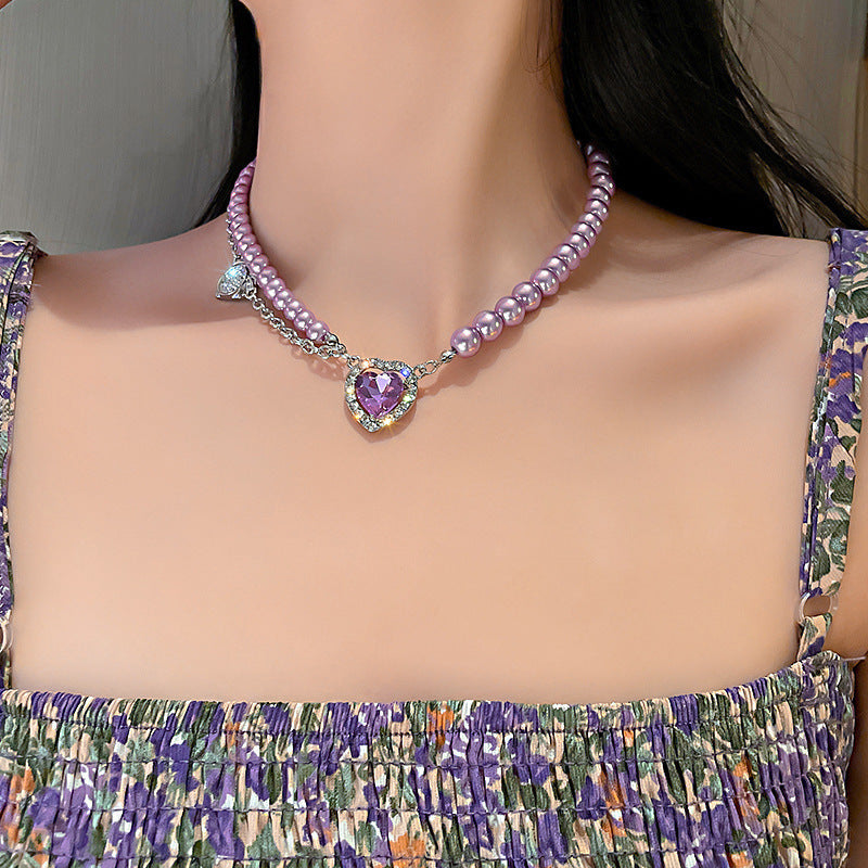 Luxury Cute Amethyst Elegant Temperament Pearl Clavicle Necklace