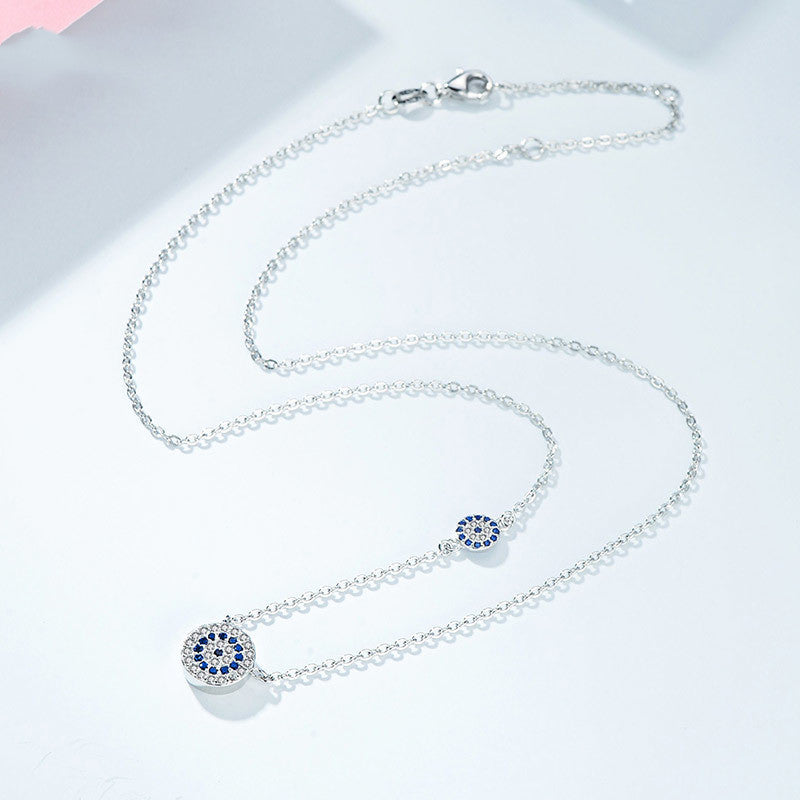 S925 Sterling Silver Evil Eye Clavicle Chain Necklace