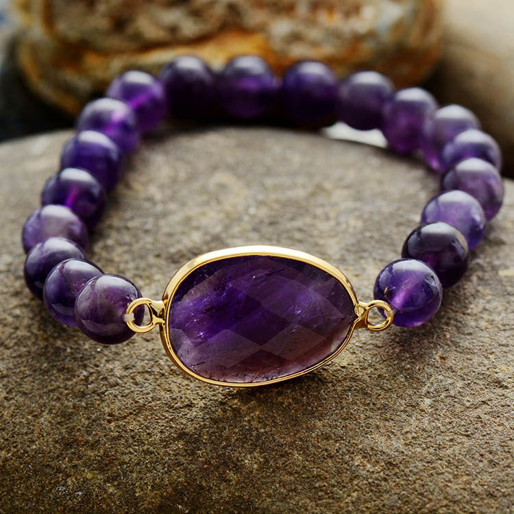 Amethyst Stretch Beaded Women Bracelet