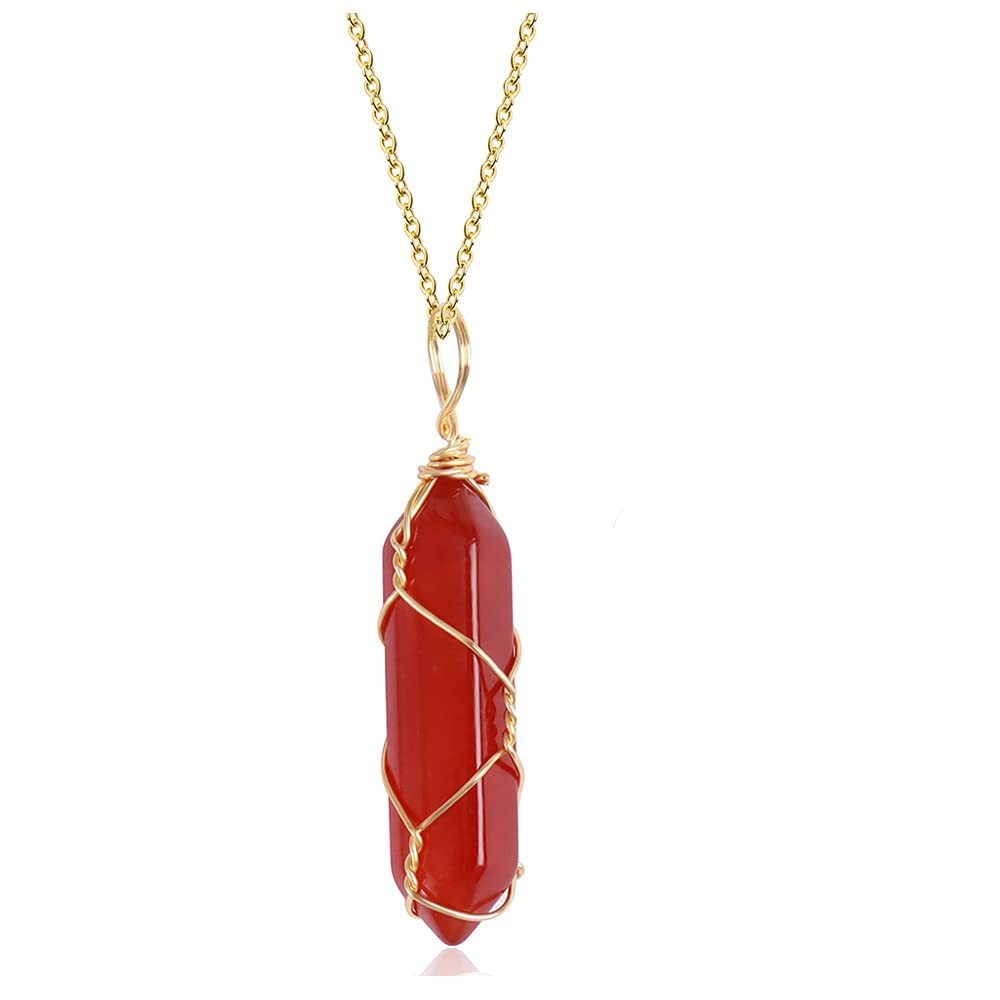 Agate Stone Crystal Pendant Simple Red Agate Women Necklace