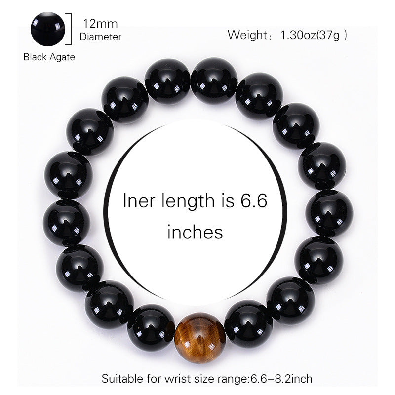 Natural Black Agate Bracelet Tiger Eye Men Bracelet