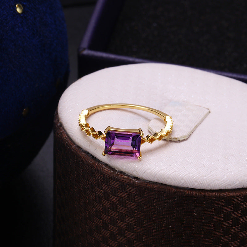 Amethyst Topaz Princess Square Ring