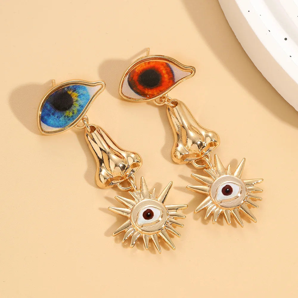 Personality Creative Golden Fatima Eye Earrings for Woman Party Jewelry