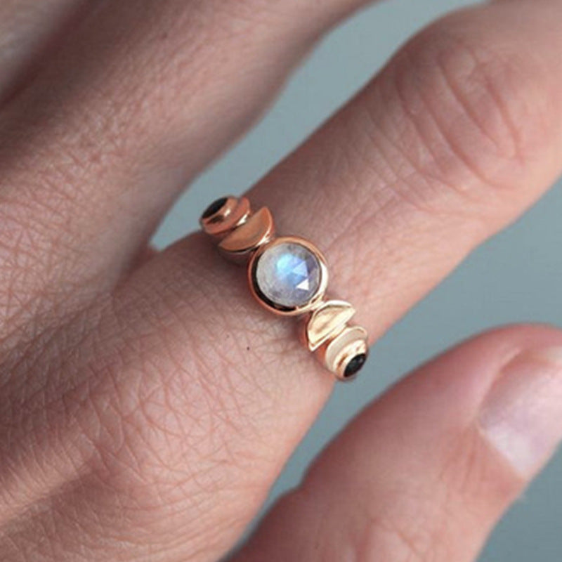 Moon Round Rose Gold Moonstone Women Ring