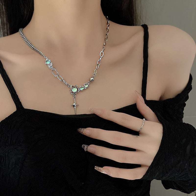 Asterism Moonstone Stitching Cross Clavicle Chain Women Necklace